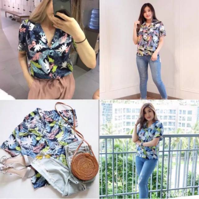 KEMEJA MOTIF DAUN/ KEMEJA WANITA/ KEMEJA MURAH
