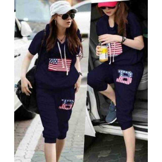 STELAN B, setelan wanita, setelan casual, setelan murah, baju murah, stelan daily,ootd,motif bendera