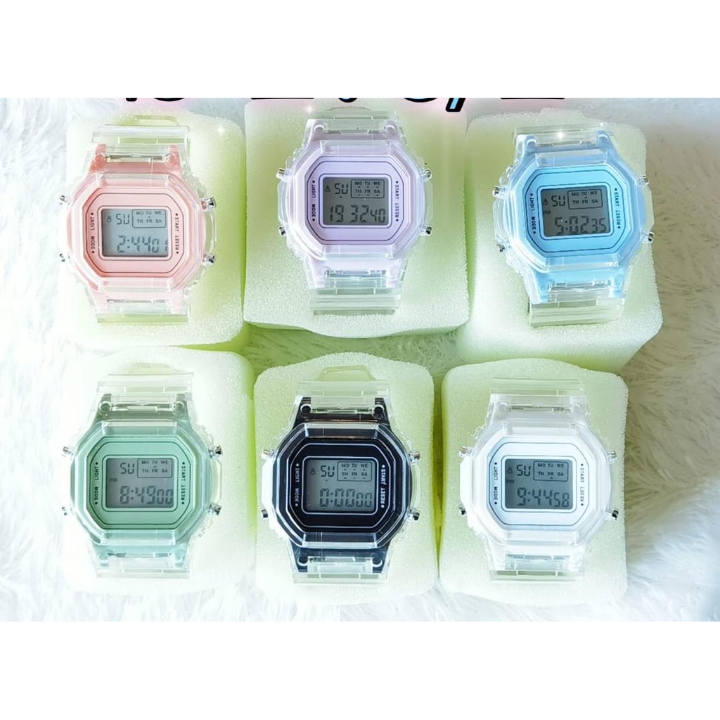 Jam Tangan Wanita Fashion Korea Style Digital Sport LNR 1175 tali transparan