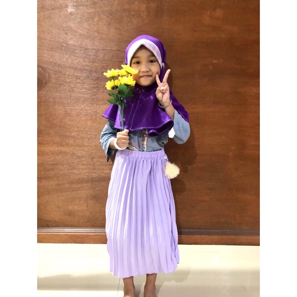 [TERMURAH] ROK PLISKET ANAK PREMIUM UMUR 4-11 TAHUN/FREE POMPOM