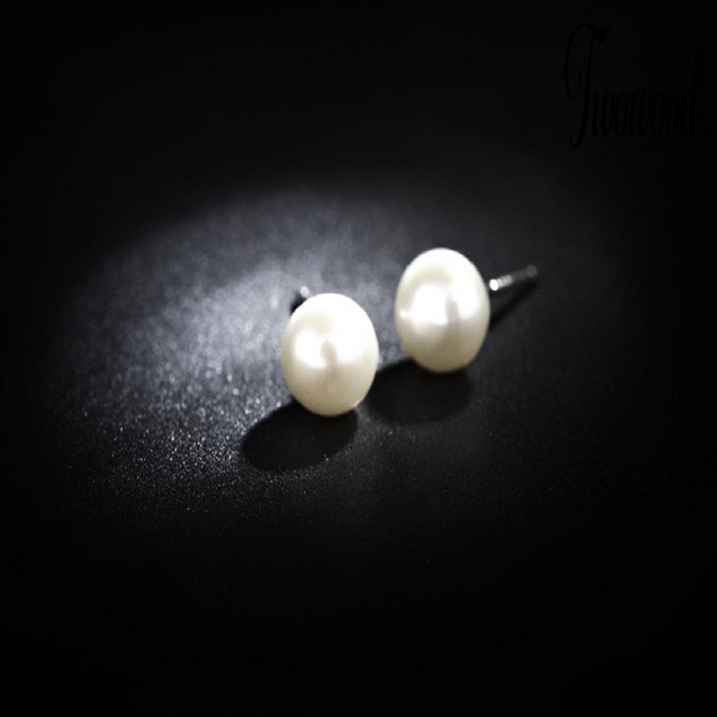 Anting Stud Bentuk Bulat Aksen Mutiara Imitasi Untuk Wanita