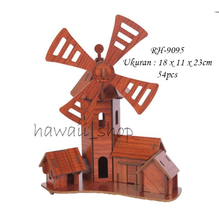 Hawaii Shop Puzzle 3D DIY bahan MDF dilapisin vynil Windmill Cottage mainan puzzle edukasi anak (kado &amp; pajangan)