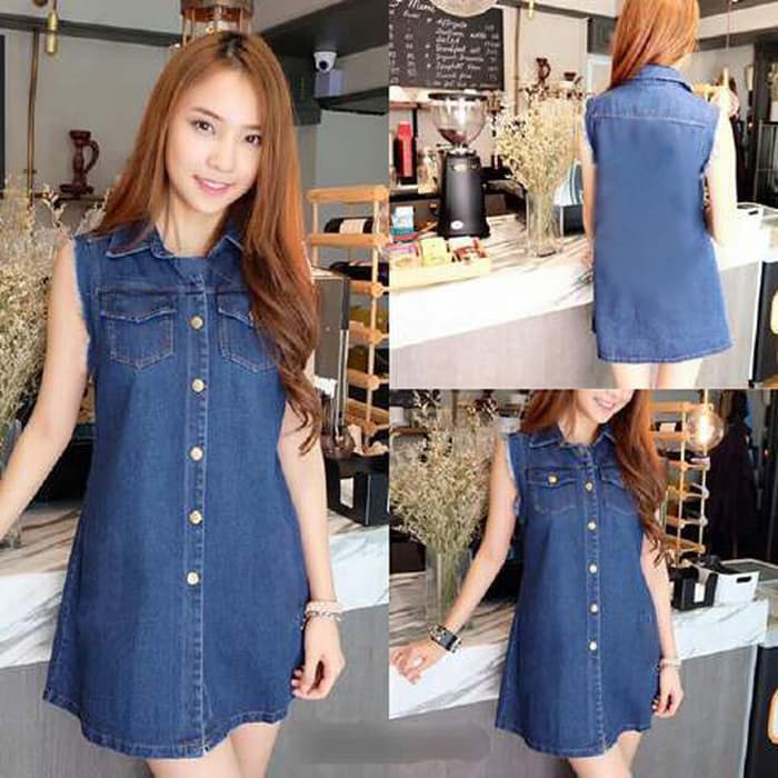 jeans kemeja tunik long vest dress jeans outer jeans