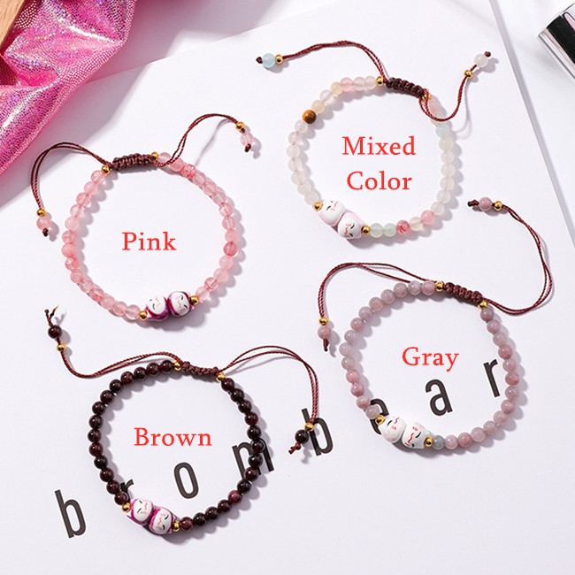 XiaoboACC Gelang Tangan Adjustable Hias Kristal Kucing Ala Korea untuk Wanita