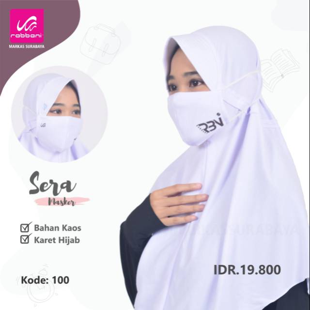 Maskera Masker Sekolah Rabbani Sera Kaos (karet hijab/headloop)