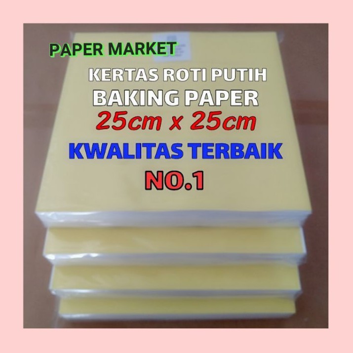 

KERTAS ROTI PUTIH GREASEPROOF PAPER WHITE(PROMO) 40 GSM 25x25cm 1rim (500 lembar)