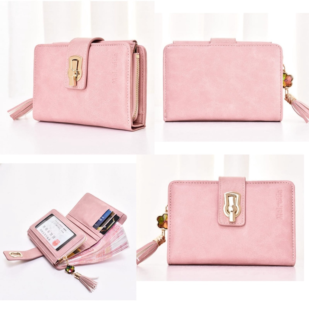 DOMPET LIPAT WANITA KECIL KULIT PINK IMPORT WA418P3 MARTY KOREA MINI SLOT KEKINIAN KARTU UANG RESLETING KOIN BRANDED PENDEK TIPIS REMAJA BATAM PREMIUM