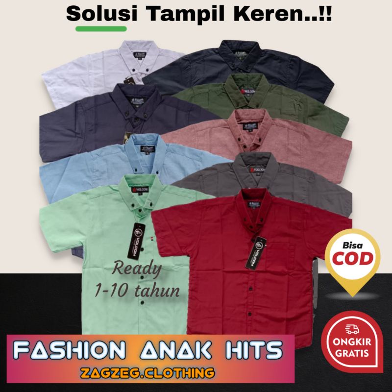 Baju Anak Laki Laki Perempuan Hem Anak Cowok Cewek usia 1-10 tahun Lengan Pendek Baju Anak Harian Warna Polos Army Putih Navy Maron Maroon Dusty Hitam Biru Hijau Tosca Softping Soft blue Abu Anak Laki Laki Bahan Poplin Oxford Premium Zagzeg Clothing