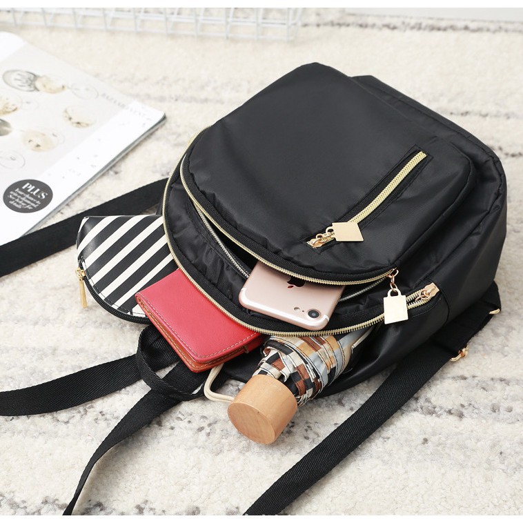 PROMO Tas Ransel Backpack Hitam Kecil Kain Nylon Cewek Korea TAS001