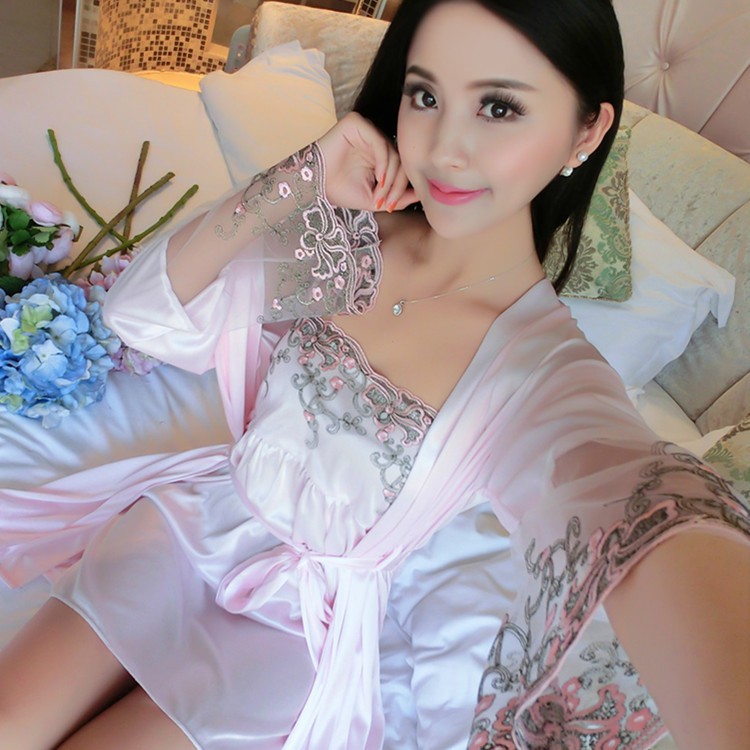 Baju Tidur Satin BORDIR #603 Set 2in1 Kimono  Pakaian Wanita Women Silk Korea Fashion Piyama Pyjama