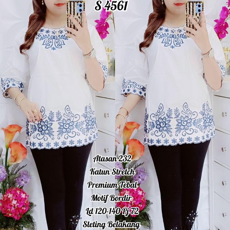 4561 Atasan Katun Putih super cantik motif  Bordir