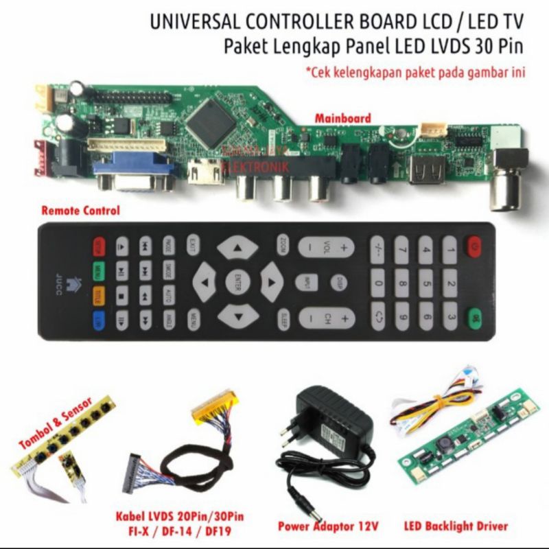 Universal LED TV Controller Board - Paket Lengkap Tinggal Pasang Panel LED 15.6" - 24"