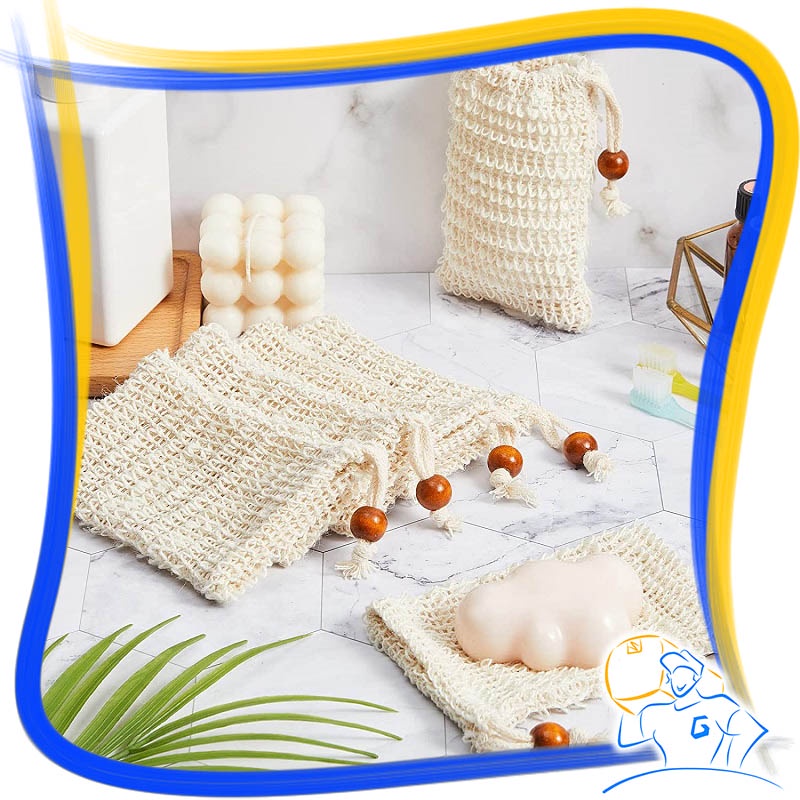 Kantong Jaring Sabun Batang Bahan Sisal Soap Bag Foaming Bath Net Natural Eco Saver Sisal Soap Bag Bar Pouch