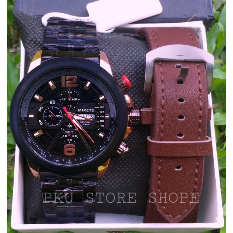 ( DUA TALI) JAM TANGAN PRIA RANTAI STAINLISS STILL MODEL SIMPLE DUA TALI_JAM TANGAN MIRETE ORIGINAL_MIRETE_COD