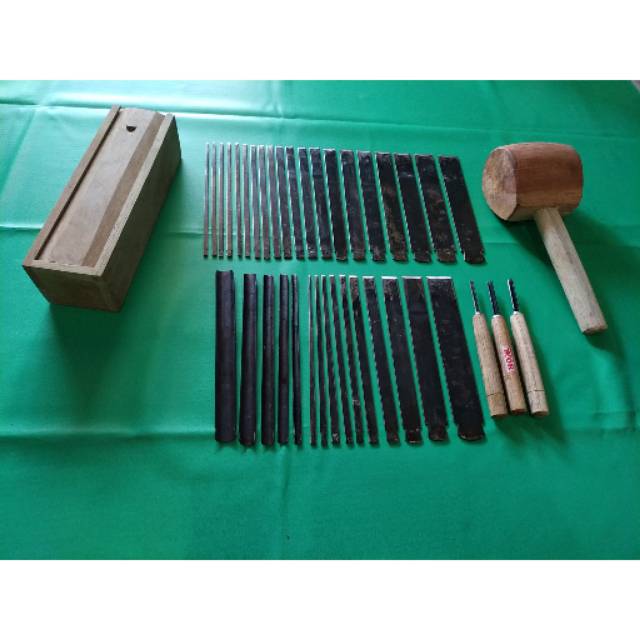 Alat pahat ukir kayu lengkap 38pcs plus palu bonus kotak kayu