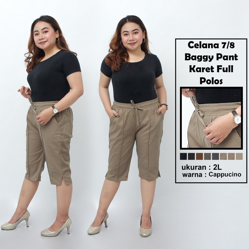 Putri Nasya - Celana Big Size Pendek 7/8 Ukuran 8L,6L,5L,4L,2L,XL, All Size Warna Cream Moca Hitam Abu Tua Muda Capucino