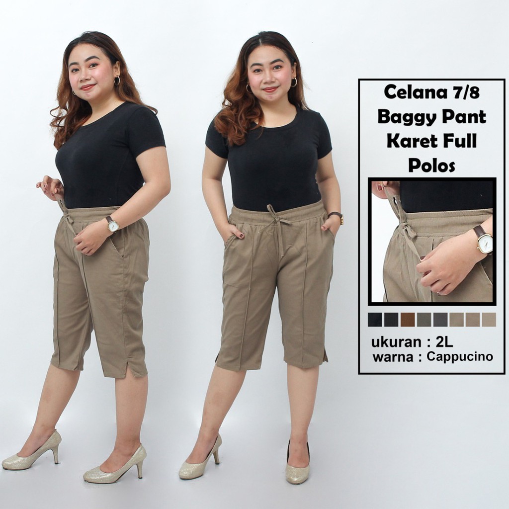 Celana 7/8 jumbo karet full polos / baggy pant jumbo / celana pendek jumbo / celana pendek big size