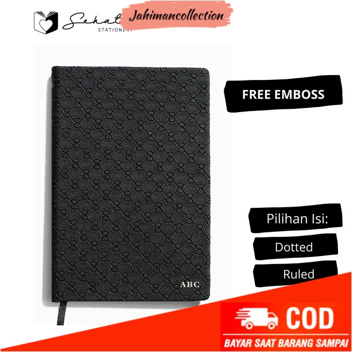 

✨ BISA COD ✨ SHT Leather Journal - GC (Free emboss) notebook - Hitam, Dotted 100 gsm