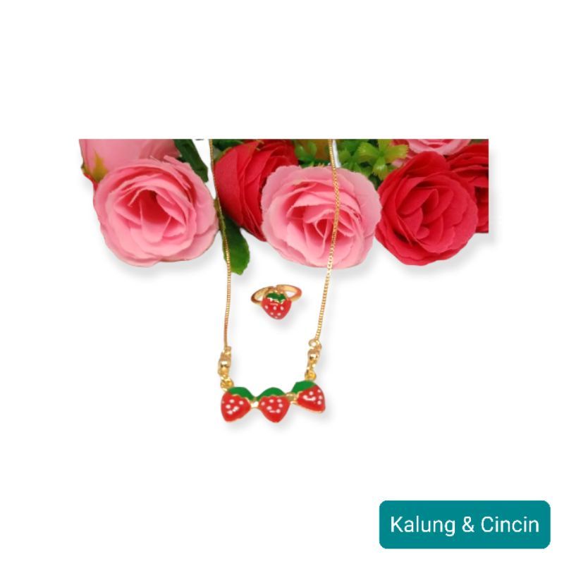 Kalung dan cincin Anak model strawberry kepala tiga