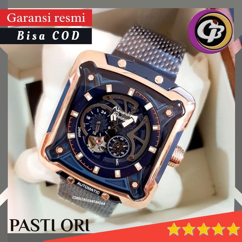 PROMO JAM TANGAN PRIA COWOK ALEXANDRE ALEXANDER CHRISTIE AC 3039 BLUE ROSEGOLD AUTOMATIC ORI