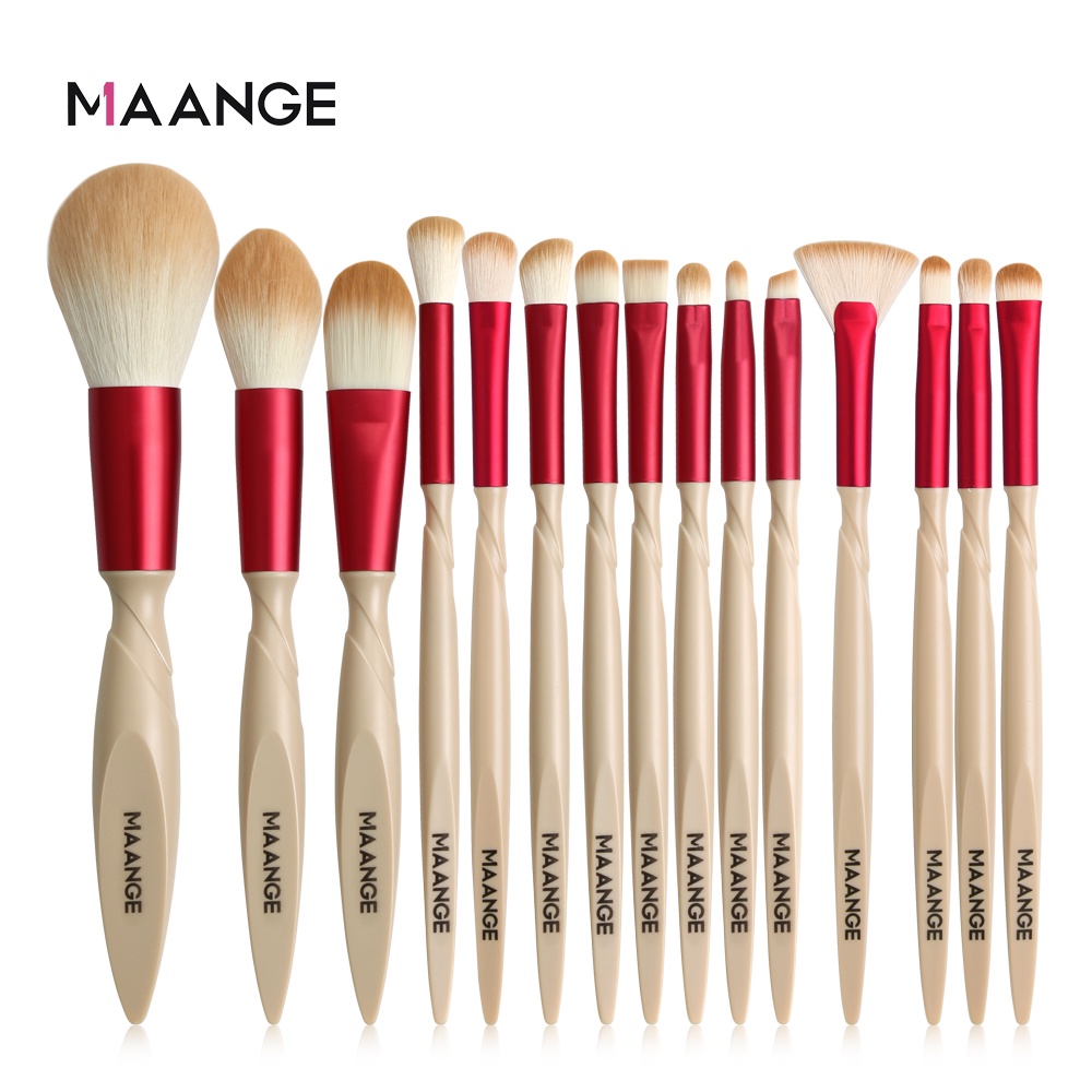 MAANGE 15Pcs/Set Basic Make Up Brush Spiral Brush Handle Beauty Cosmetics Tool High Quality Makeup Brush Kit