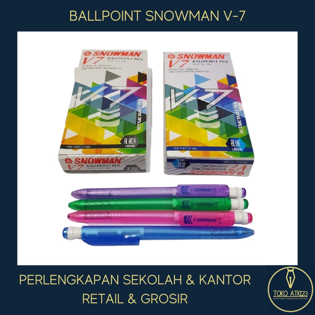 Ballpoint / Bolpen / Pulpen Merk Snowman V-7 V7 Fine Point 0.7