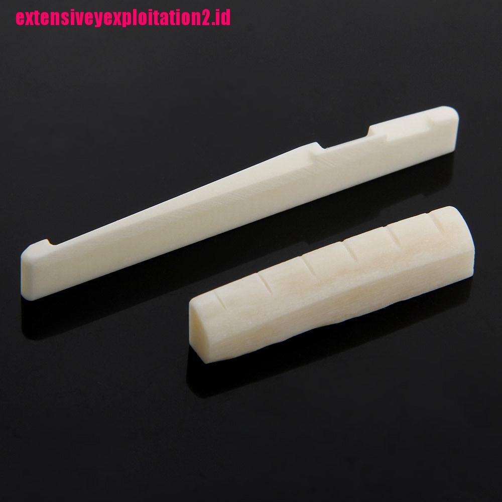 Ivory Bridge Saddle &amp; Slotted Nut Bahan Tulang Kerbau Warna Ivory Untuk 6 Senar Akustik