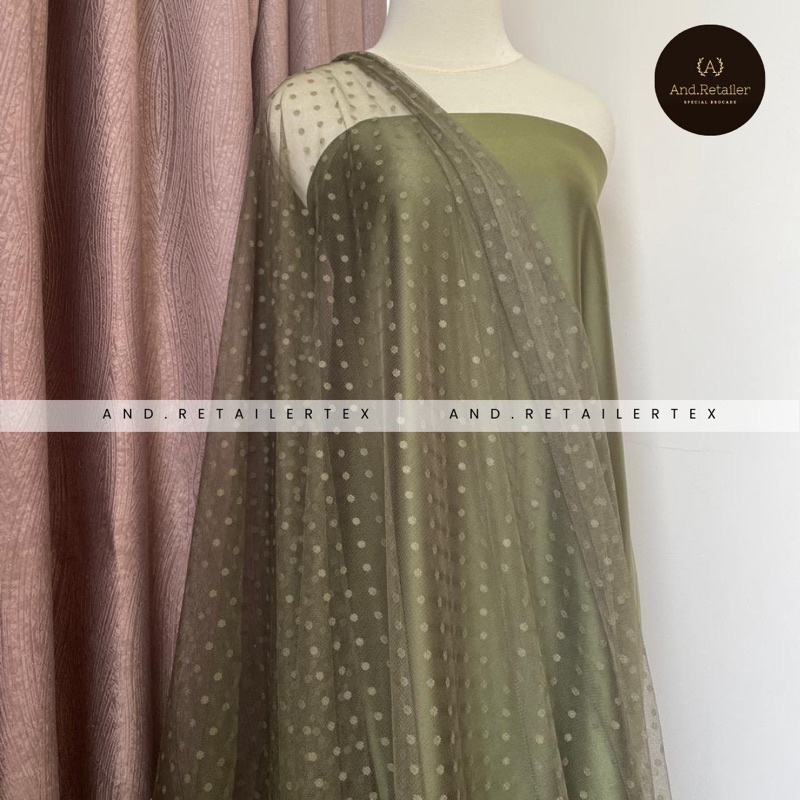 Bahan Kain Tile Tulle Dot Polkadot Dottie warna Hijau Army