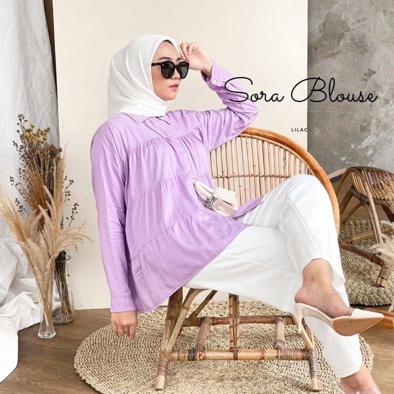 BLOUSE MOSORA Atasan top oversize busui umpak ruffle polos ungu lilac hitam putih hits murah