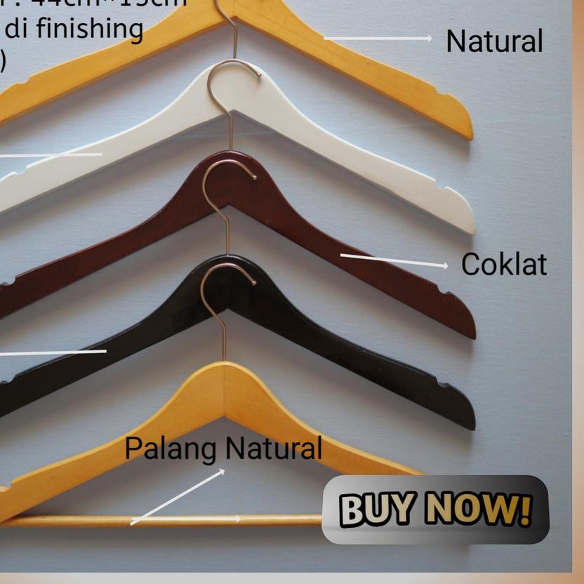 PROMO BESAR KODE-770 HANGER KAYU GANTUNGAN BAJU KAYU HANGER PUTIH HITAM COKLAT NATURAL DISPLAY BAJU