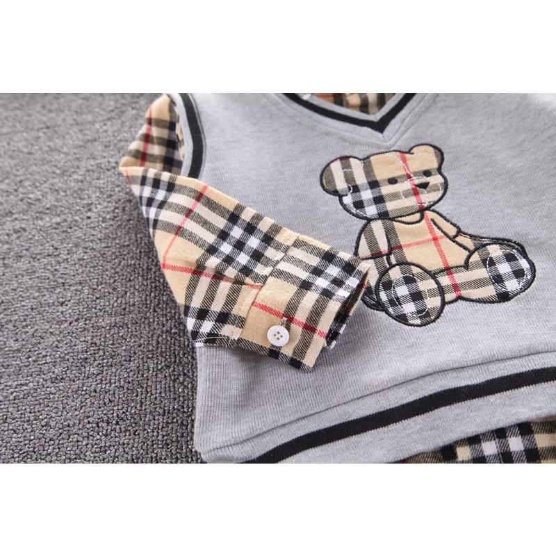 anaanakstore - setelan import premium 3in1 anak laki laki motif vest burcream &amp; burgrey