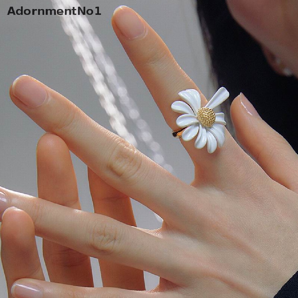 (AdornmentNo1) Cincin Terbuka Adjustable Gaya Boho Motif Bunga Daisy Untuk Perhiasan Wanita