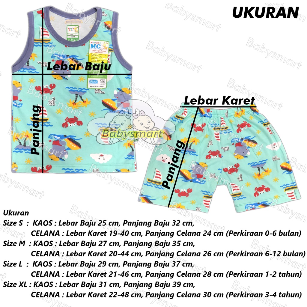 Babysmart - 3 SET Setelan Singlet/Kutung Anak/Bayi FULL PRINT Motif ANIMAL MOM'S GIFT SNI Bahan 100% Katun DK PREMIUM Tebal Size S - XL