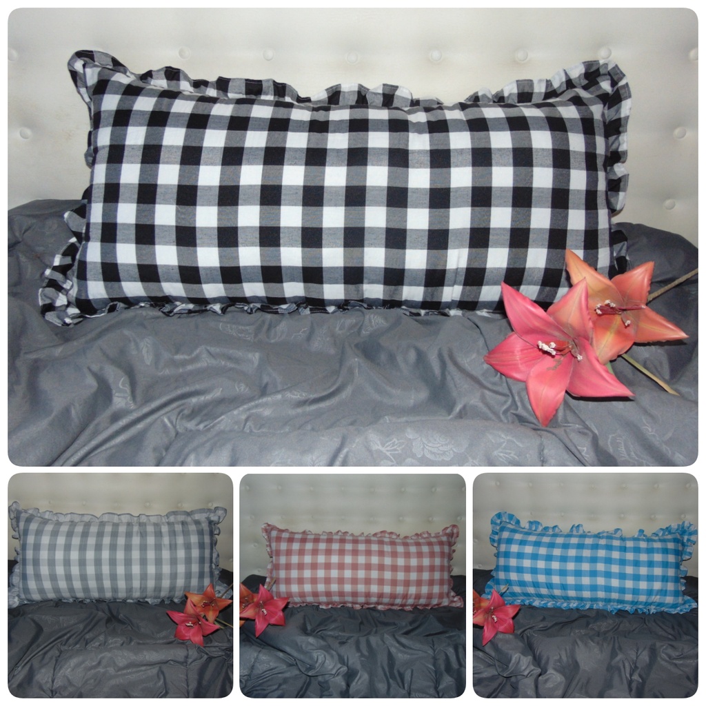 SARUNG BANTAL CINTA Rumbay Ruffle Ukuran Jumbo 45x95 cm Motif Kotak-kotak Gingham Estetik Kekinian dari Ismi Store