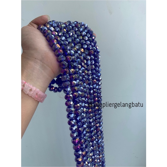 Crystal Ceko 14mm BLUE QUARTZ metallic biru kuarsa metal kristal import bahan kalung gelang anting strap mask kerajinan tangan craft citayam fashion week etink vintage elegan bali manik crystal