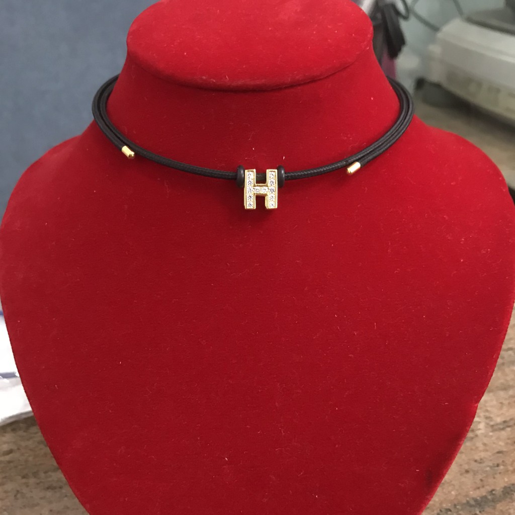 Kalung Tali Magnet Set Liontin Huruf H 2 Sisi (Emas Asli Kadar 875)