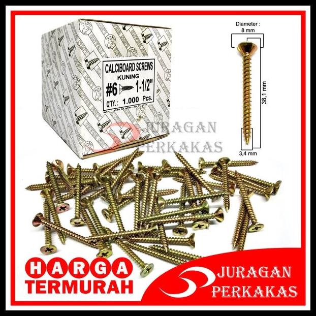 

Moon Lion Grc 6 X 1-1-2 Sekrup Kalsiboard Baut Skrup 1 Pak 1.000 Pcs