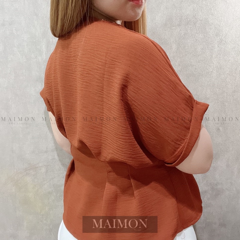 Crinkle Button Vneck Blouse | Maimon Grosir