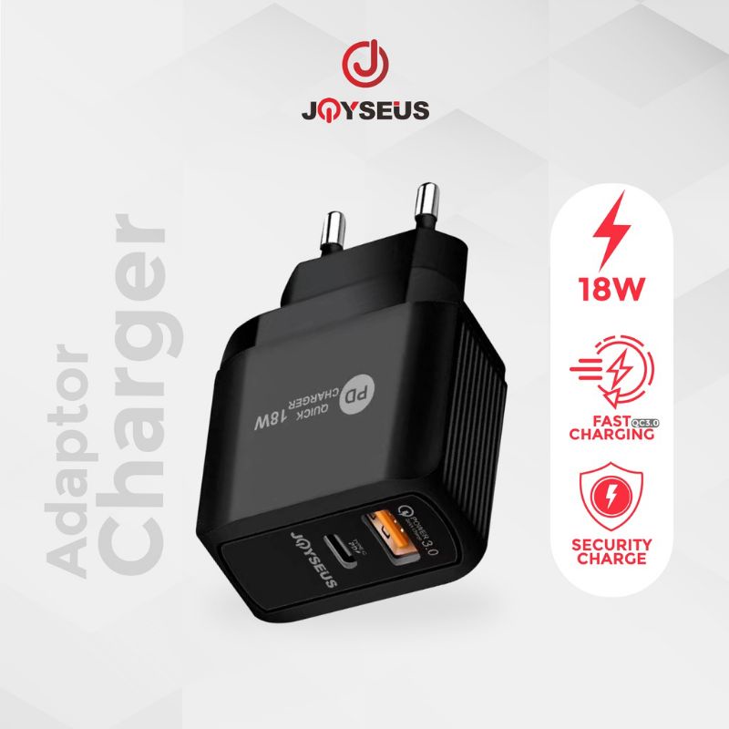 JOYSEUS T1PD Adaptor Charger 2 Port USB  + Type-C PD Fast Charging 18W