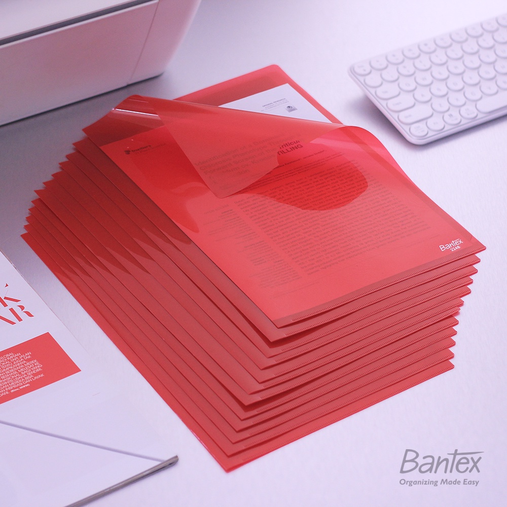 

[Zada] 12 Pcs Bantex Map L Plastik Bening Clear Sleeve L Folder Folio F4 Red 2248 09