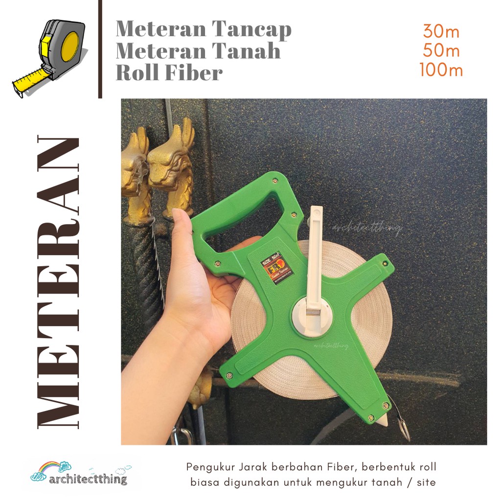 Meteran Tancap / Meteran Tanah / Meteran Roll Fiber 50 Meter FRT