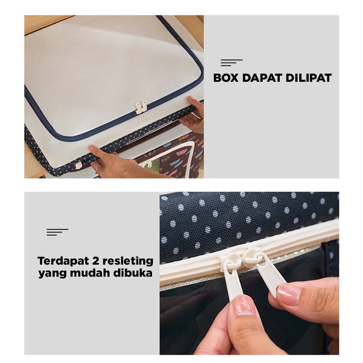 STORAGE BOX 66 liters frame baja Double Zipper Large Box 66L / Storage box lipat / Kotak penyimpanan baju lipat