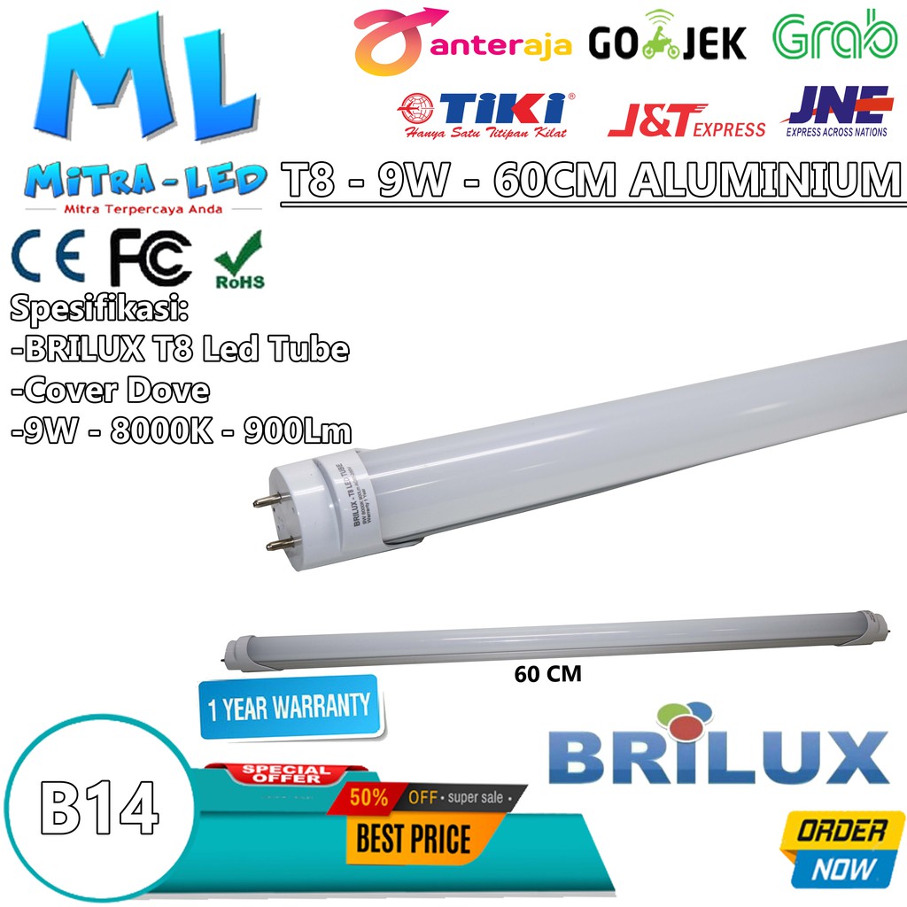 LED NEON PANJANG TL T8 TUBE 9W 60 CM - ALUMINIUM CASE | BRILUX - HIGH QUALITY