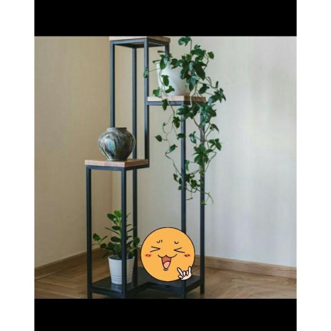 BARU RAK BUNGA 3 SUSUN BESI HOLO ALAS KAYU JATI FDGF654646E