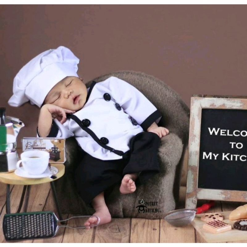baju koki bayi baju koki Newborn setelan koki bayi kostum koki bayi kostum koki Newborn properti fot