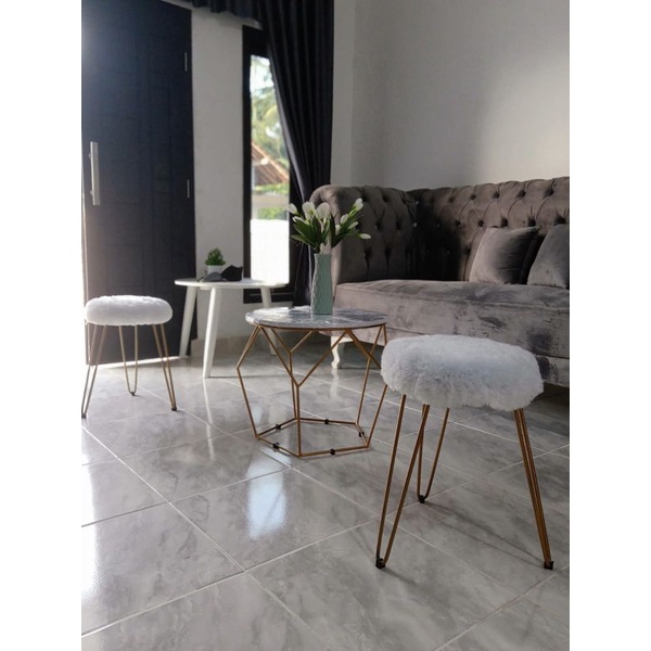 Bangku bulu bulat / kursi Tamu / samping / stool rias Minimalis-2