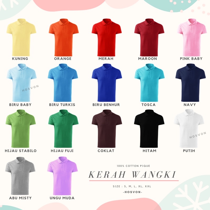 [LANGSUNG DARI PABRIK] Hosvon Kaos Kerah Wangki Cotton 100% Size S-XXL ( PRIA &amp; WANITA )