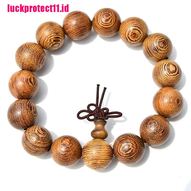 (LUCK) Gelang Tangan Manik-Manik Kayu Tibet Buddha Ukuran 15mm Untuk Pria / Wanita