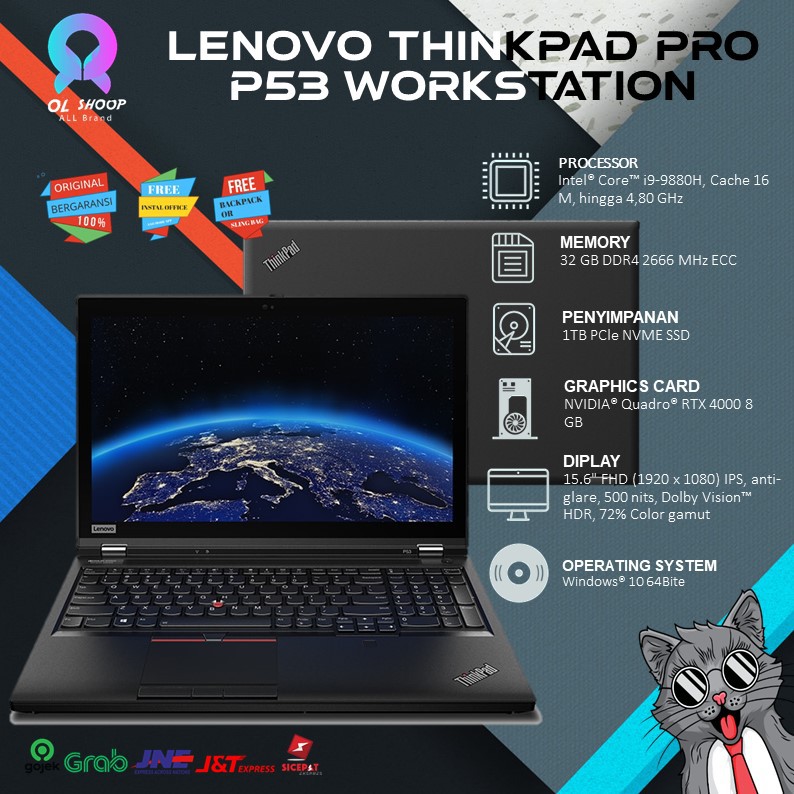 Laptop Lenovo Thinkpad Pro P53 Workstation i9 9880H RAM 32GB 1TB ssd Quadro RTX4000 8GB W10 15.6FHD