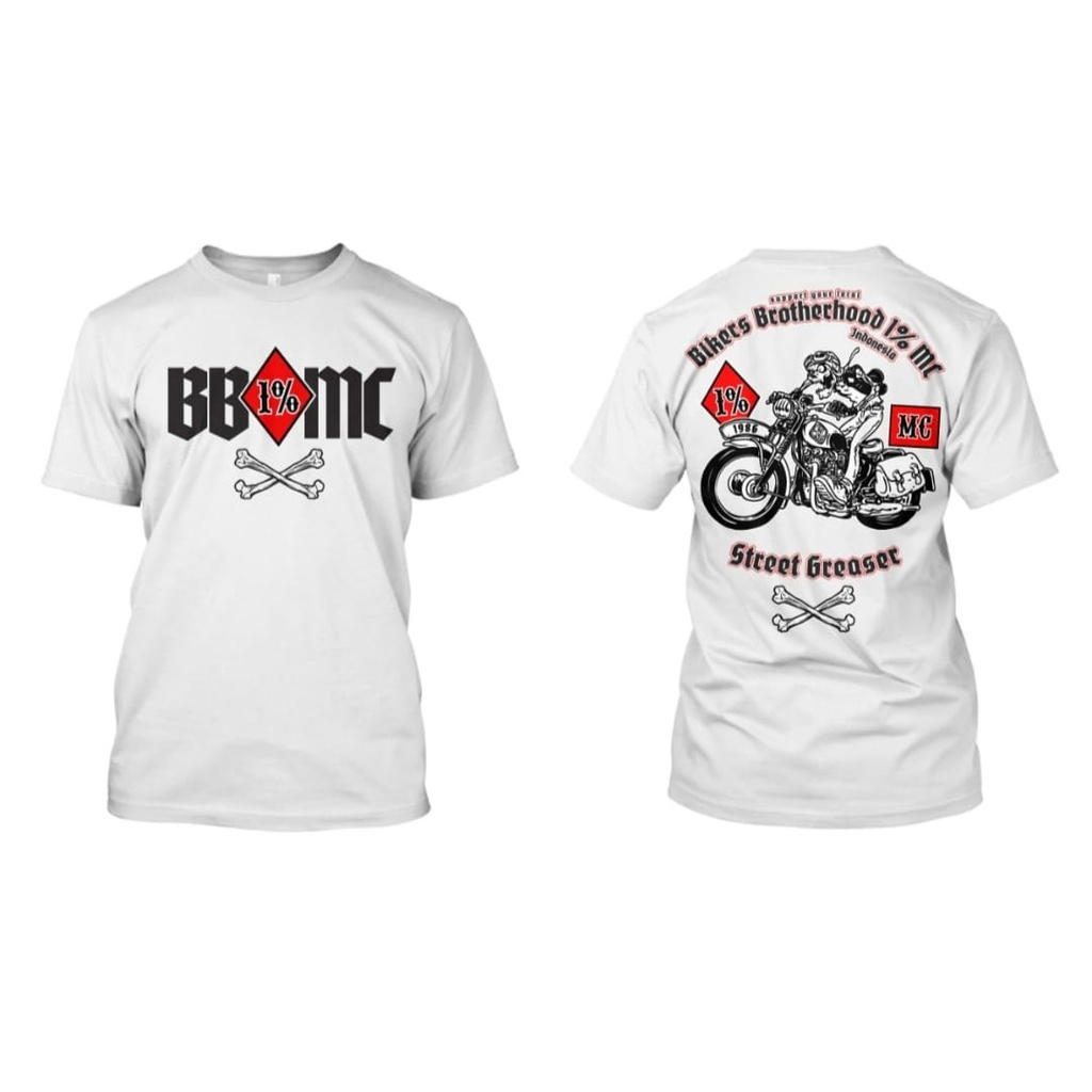 Kaos Bikers Brotherhood 1% MC Original SREET GREASER PUTIH PENDEK